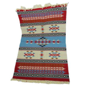 Alfombra turca kilim azul rojo y beige antique