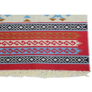 Alfombra turca kilim azul rojo y beige antique