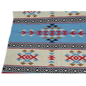 Alfombra turca kilim azul rojo y beige antique