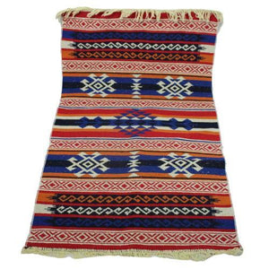 Alfombra turca kilim naranja azul y negro antique