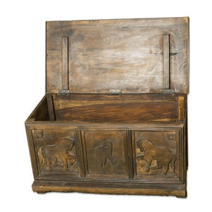 Baúl marroquí de madera oscura - modelo caballos