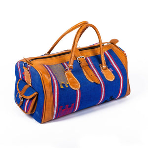 Bolso de viaje marroquí de cuero con kilim