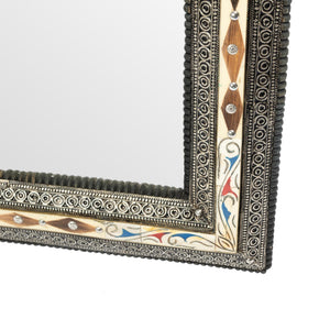 Espejo marroquí arco de alpaca y hueso blanco