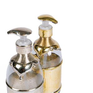 Jabonera árabe de cristal y alpaca tallada