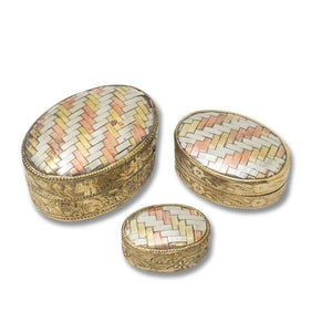 Juego de 3 joyeros ovalados de cobre trenzado