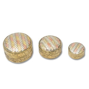 Juego de 3 joyeros redondos de cobre trenzado