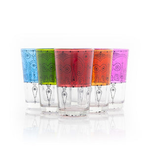 Juego de 6 vasos de té árabe dibujados con henna