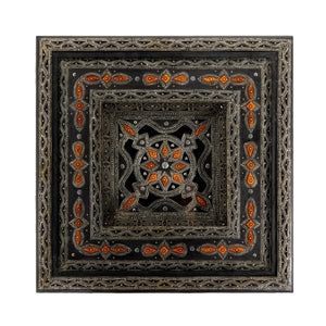 Mesa marroquí de madera chapada con alpaca y hueso naranja