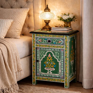 mesita de noche verde marroquí