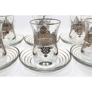 Set de 6 vasos turcos plateados con plato