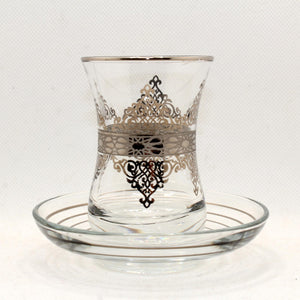 Set de 6 vasos turcos plateados con plato