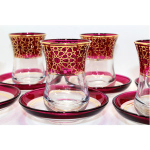 Set de 6 vasos turcos rojos con plato
