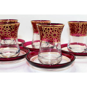 Set de 6 vasos turcos rojos con plato