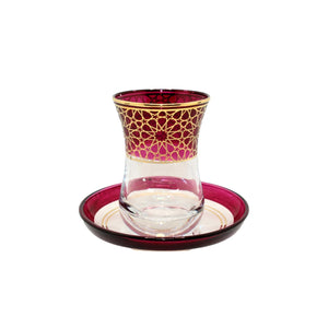 Set de 6 vasos turcos rojos con plato
