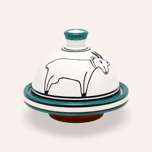 tajín marroquí cerámica cabra blanco