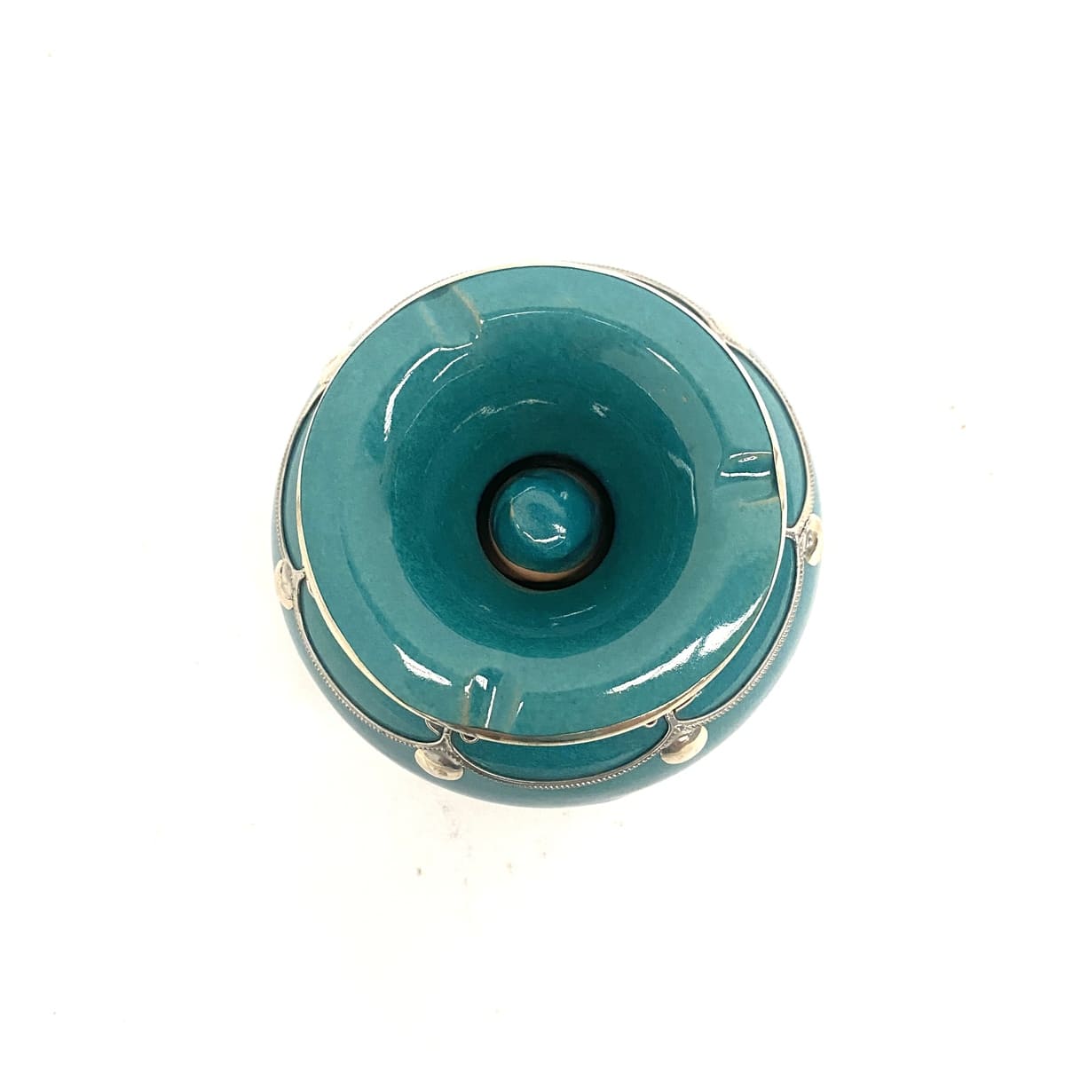 Cenicero marroquí de cerámica y alpaca turquesa 12x9