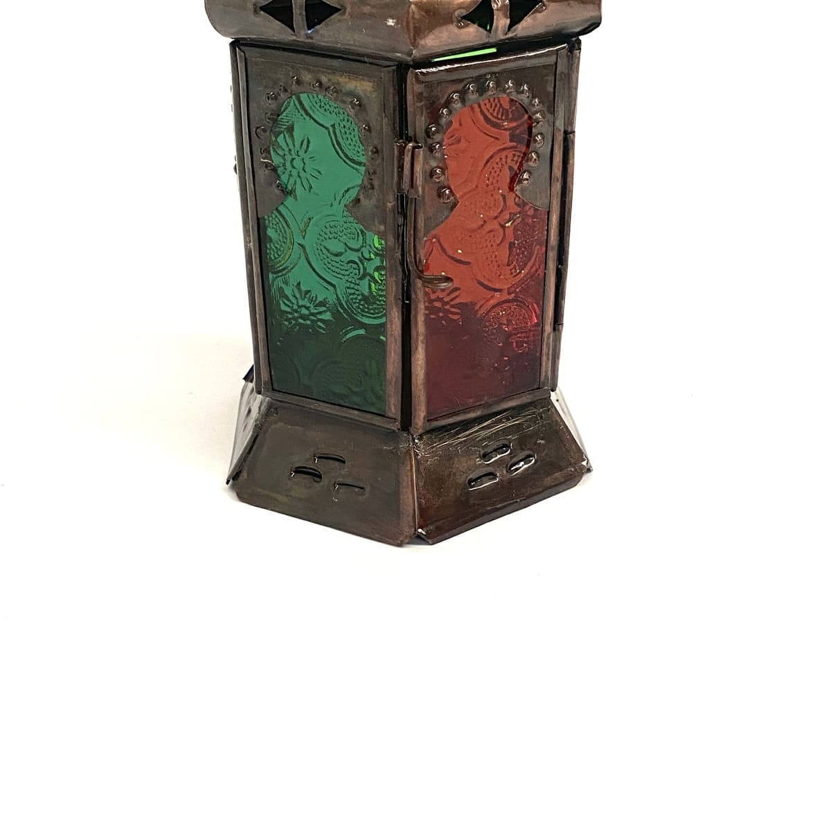 Farol árabe hexagonal de forja y cristal 22x10