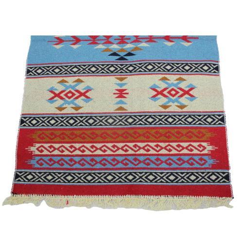 Alfombra turca kilim azul rojo y beige antique