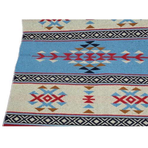 Alfombra turca kilim azul rojo y beige antique