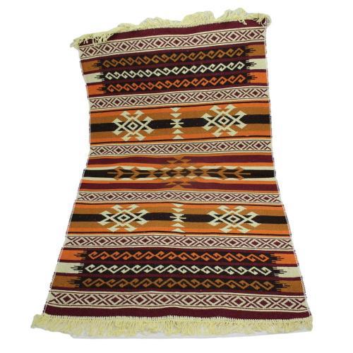 Alfombra turca kilim marrón, negro y naranja antique