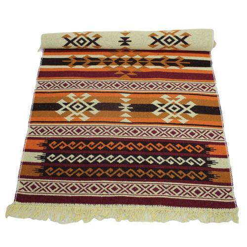 Alfombra turca kilim marrón, negro y naranja antique