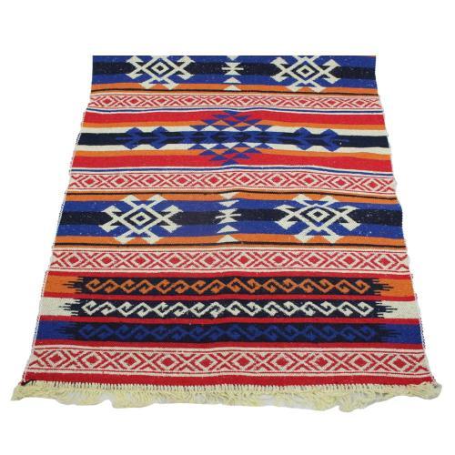 Alfombra turca kilim naranja azul y negro antique