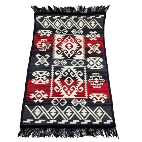 Alfombra turca kilim rojo y negro antique