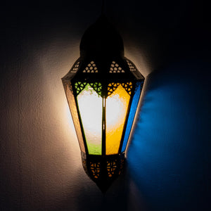 Moroccan openwork glass and wrought iron wall light