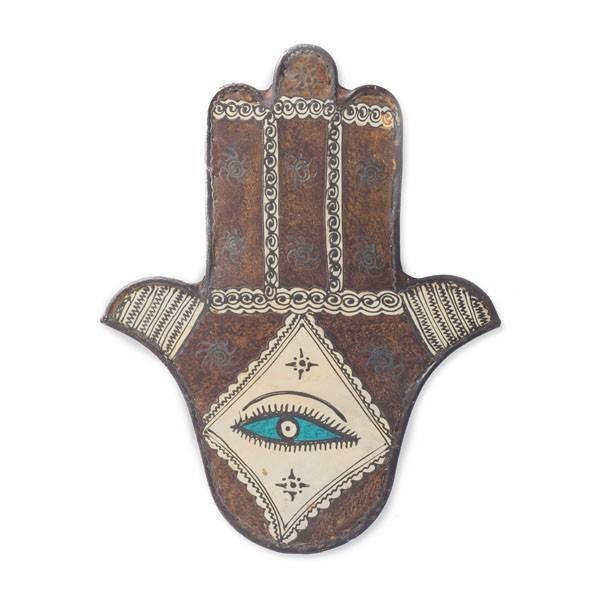 Aplique marroquí de piel y forja - Mano de Fátima