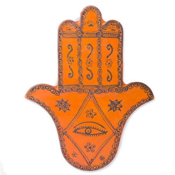 Aplique marroquí de piel y forja - Mano de Fátima