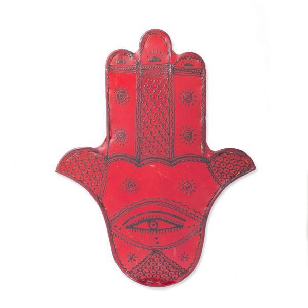 Aplique marroquí de piel y forja - Mano de Fátima