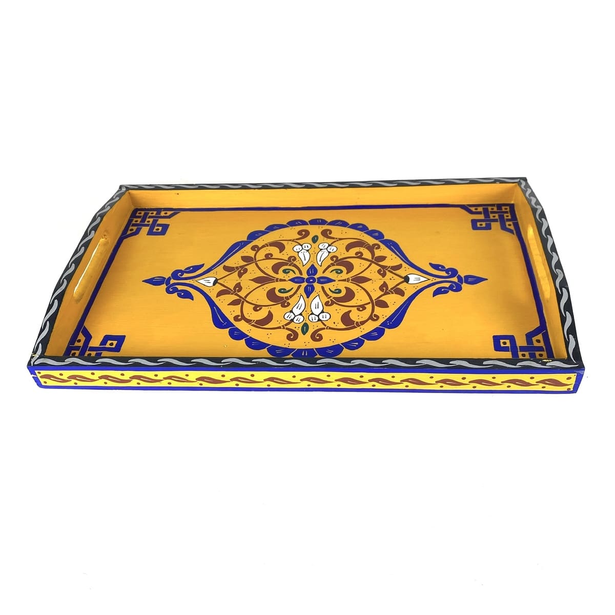 bandeja de té marroquí amarilla pintada
