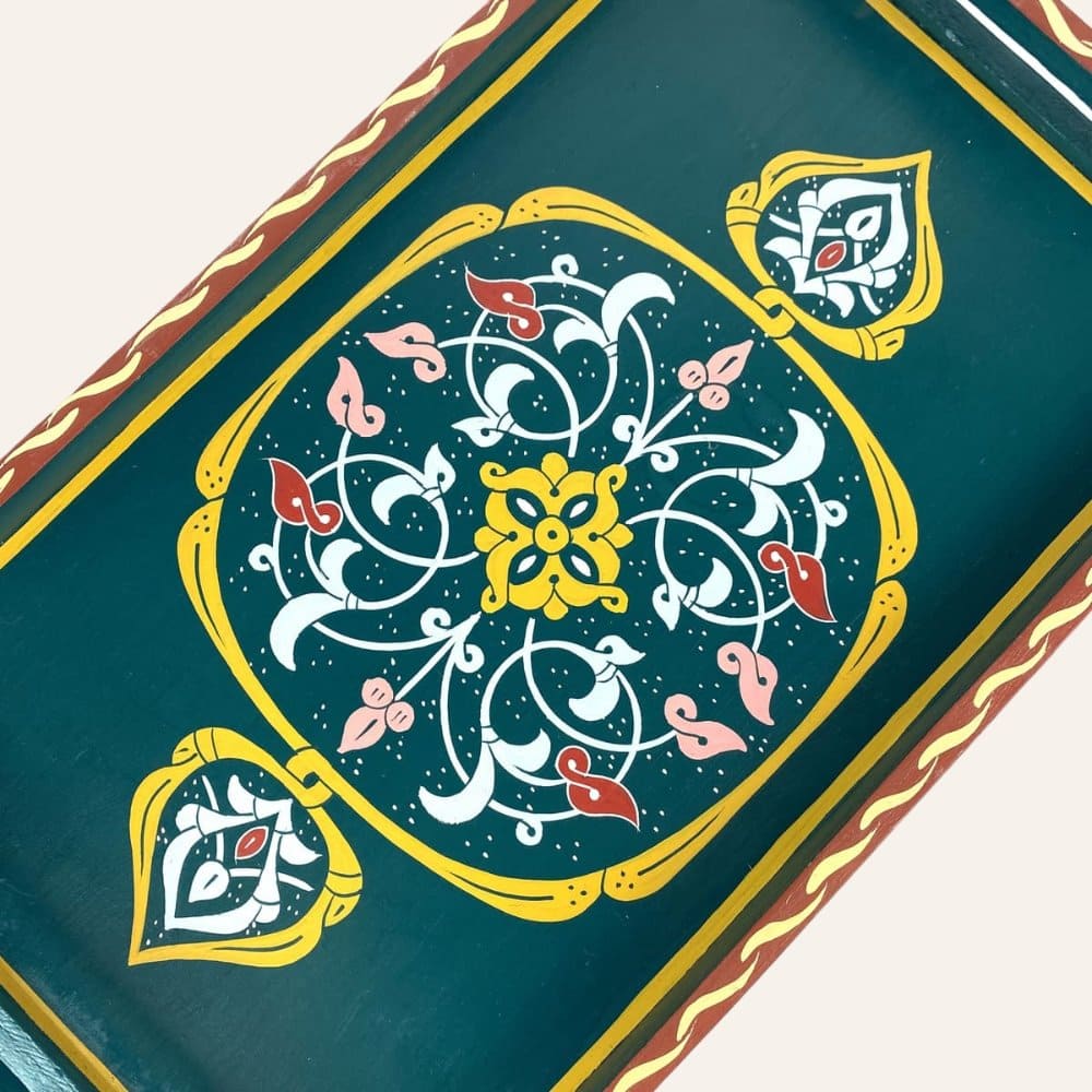 bandeja de té marroquí verde detalle
