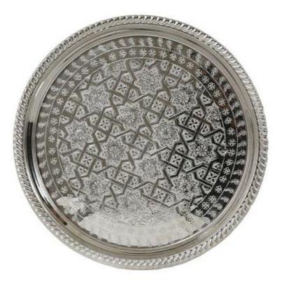 Bandeja marroquí de alpaca plateada grabada