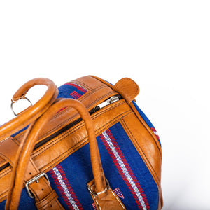 Bolso de viaje marroquí de cuero con kilim