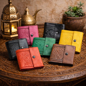 cartera marroquí oasis cuero artesanía