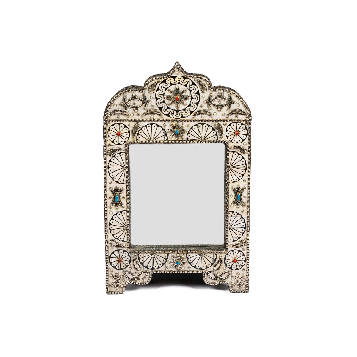 Conjunto de espejo y baúl de hueso árabe exclusivos