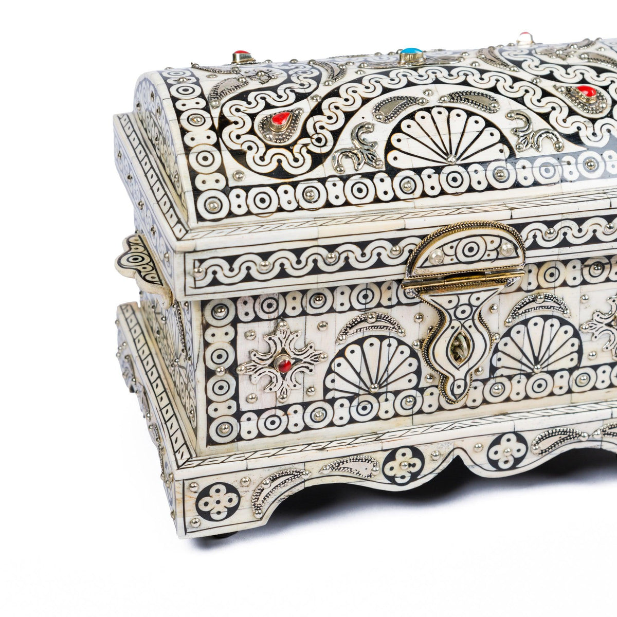 Conjunto de espejo y baúl de hueso árabe exclusivos