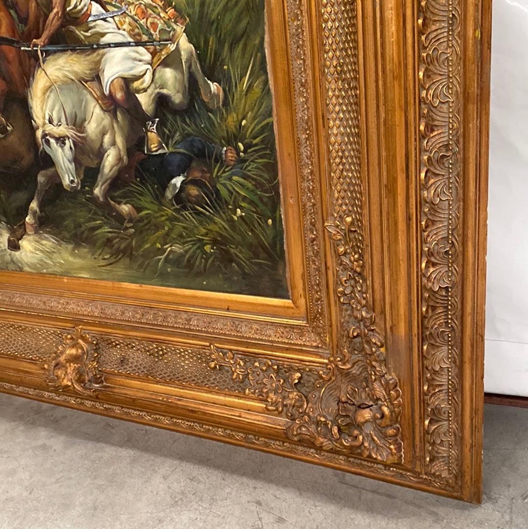 Cuadro dorado lienzode batalla histórica en oriente