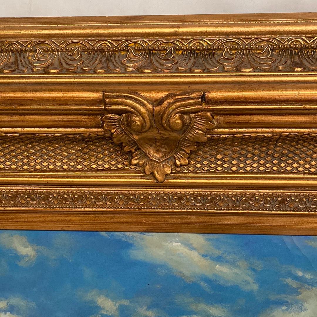 Cuadro dorado lienzode batalla histórica en oriente