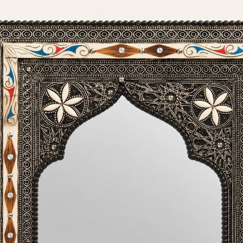 espejo marroquí arco hueso blanco detalle