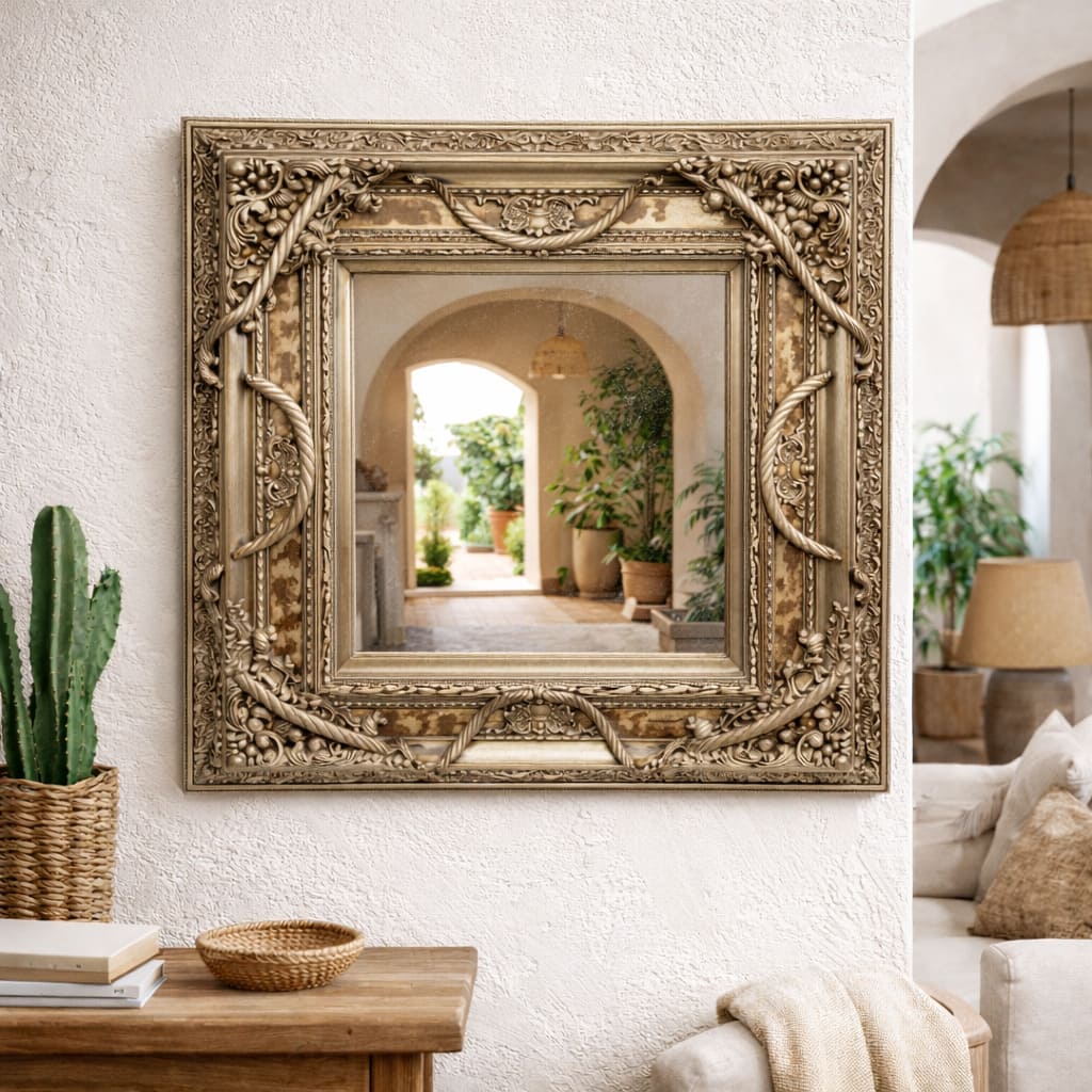 espejo rústico decorado escena