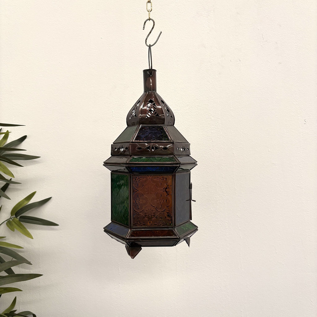 farol árabe hexagonal multicolor colgante