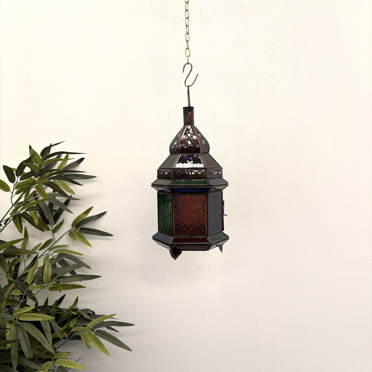 farol árabe hexagonal multicolor detalle