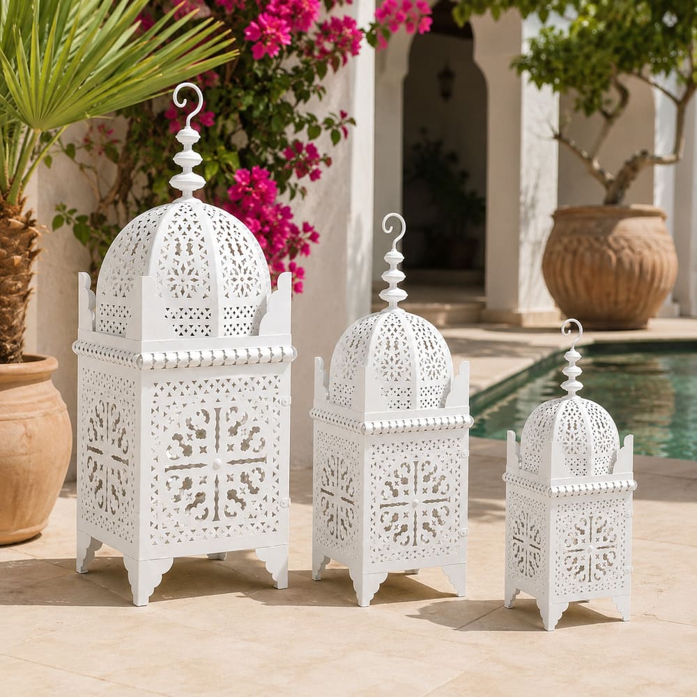 farol marroquí blanco forja diurna