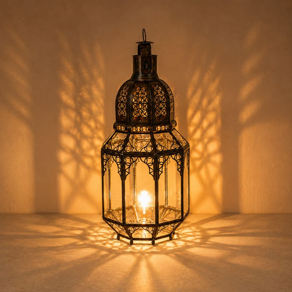 farol marroquí cristal y forja octagonal khall