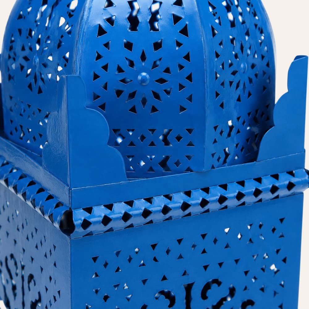 farol marroquí cuadrado de forja azul marrakech
