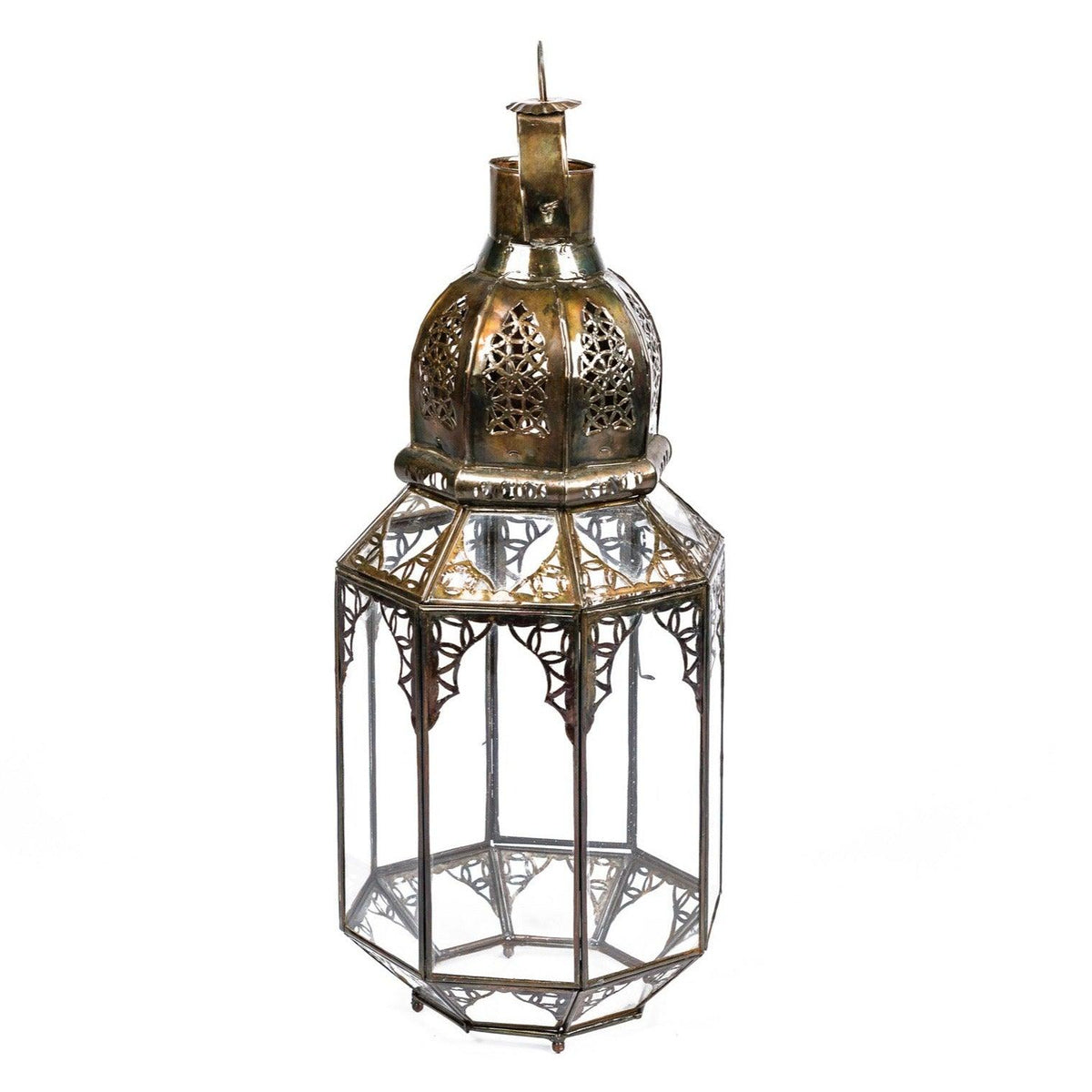Farol marroquí de cristal y forja octagonal para velas