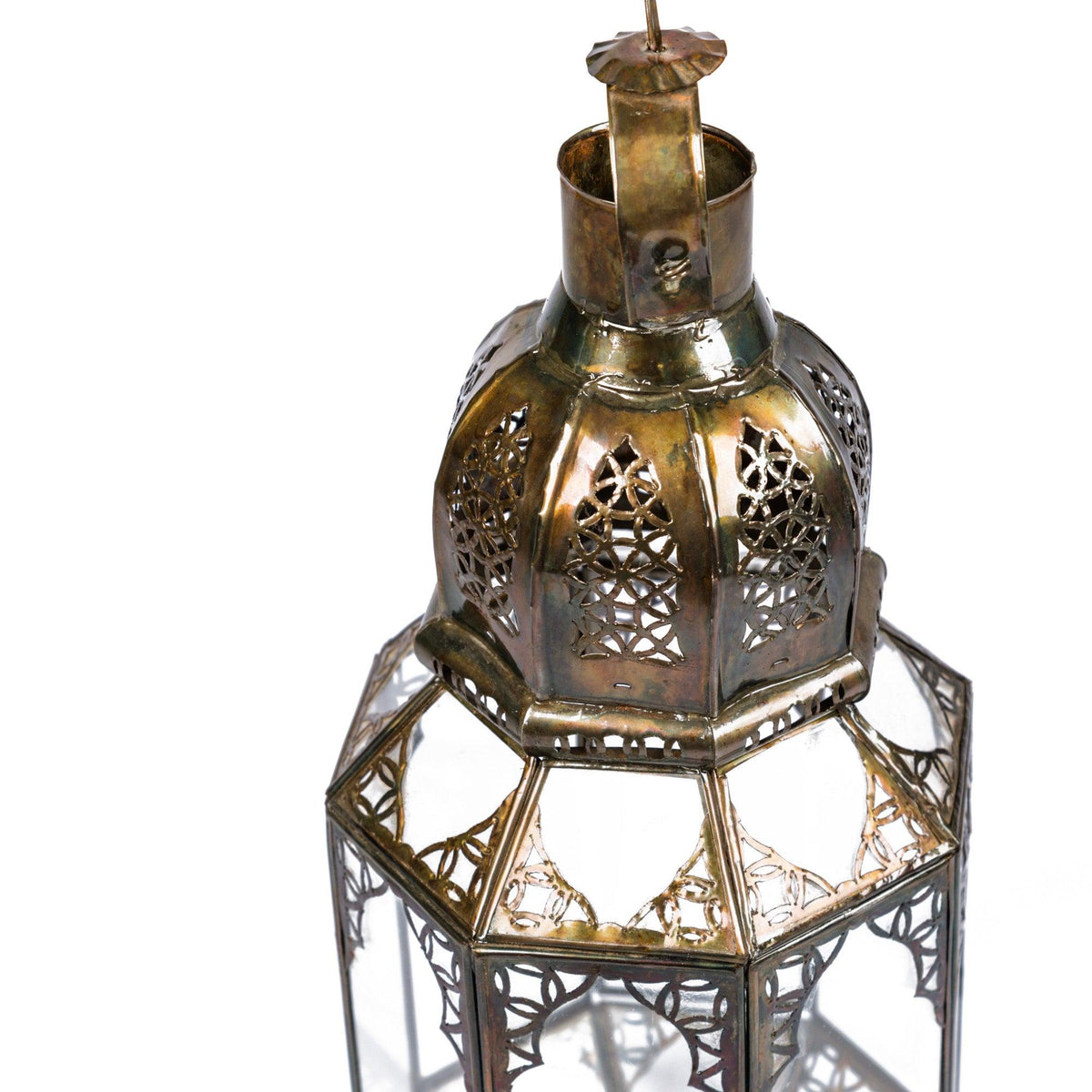 Farol marroquí de cristal y forja octagonal para velas