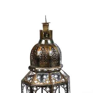 Farol marroquí de cristal y forja octagonal para velas